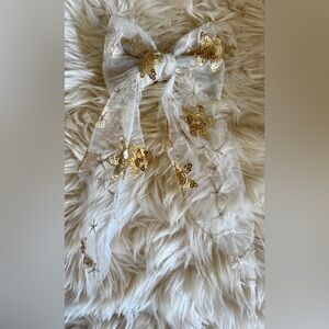 Anthropologie Gold & Ivory Sequin Star Lace Bow